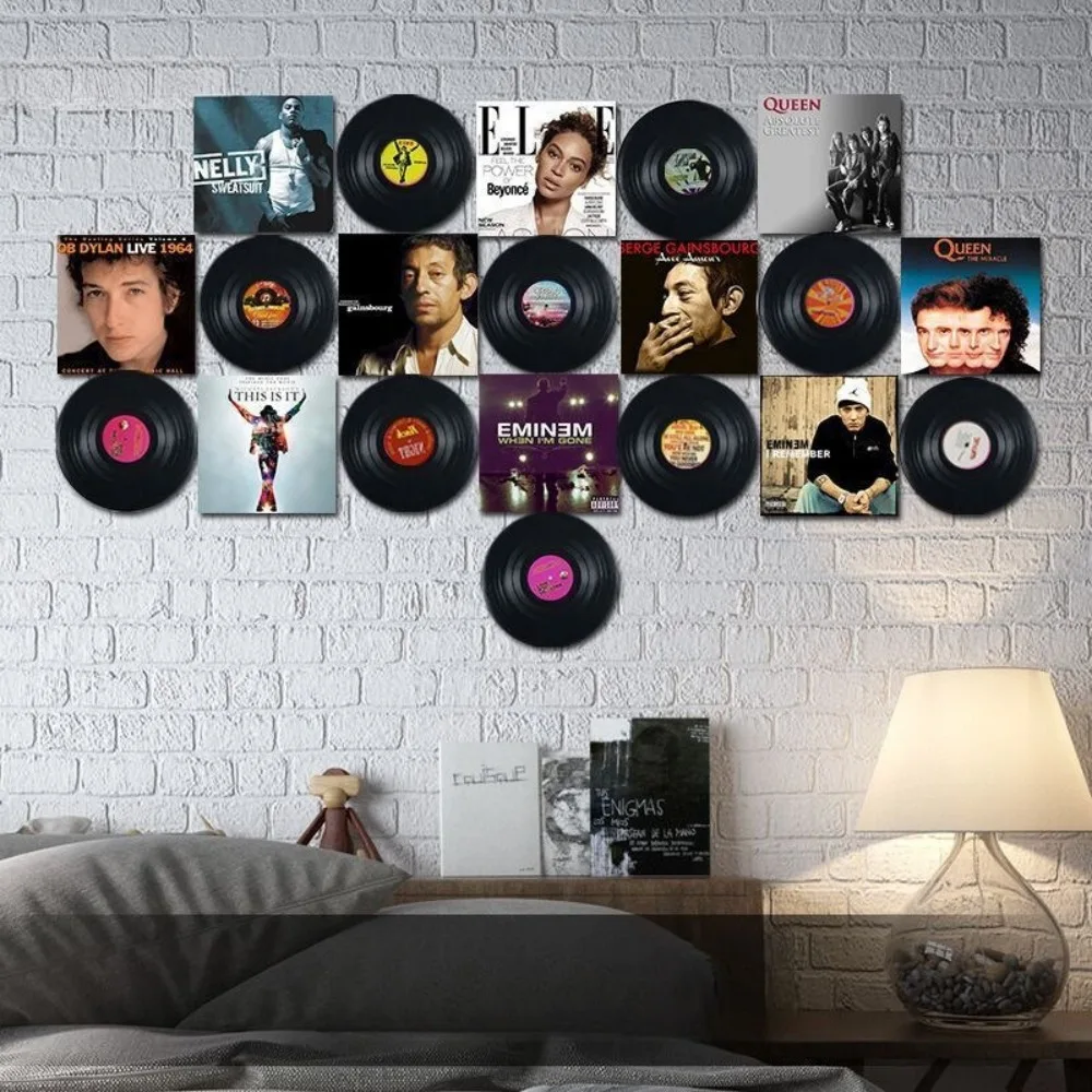 Naklejka ścienna z płyt winylowych w stylu vintage - nostalgiczny plakat dekoracyjny do baru/KTV/peniturowego pensjonatu/lokalu handlowego/salonu, klimatyczna naklejka ścienna.