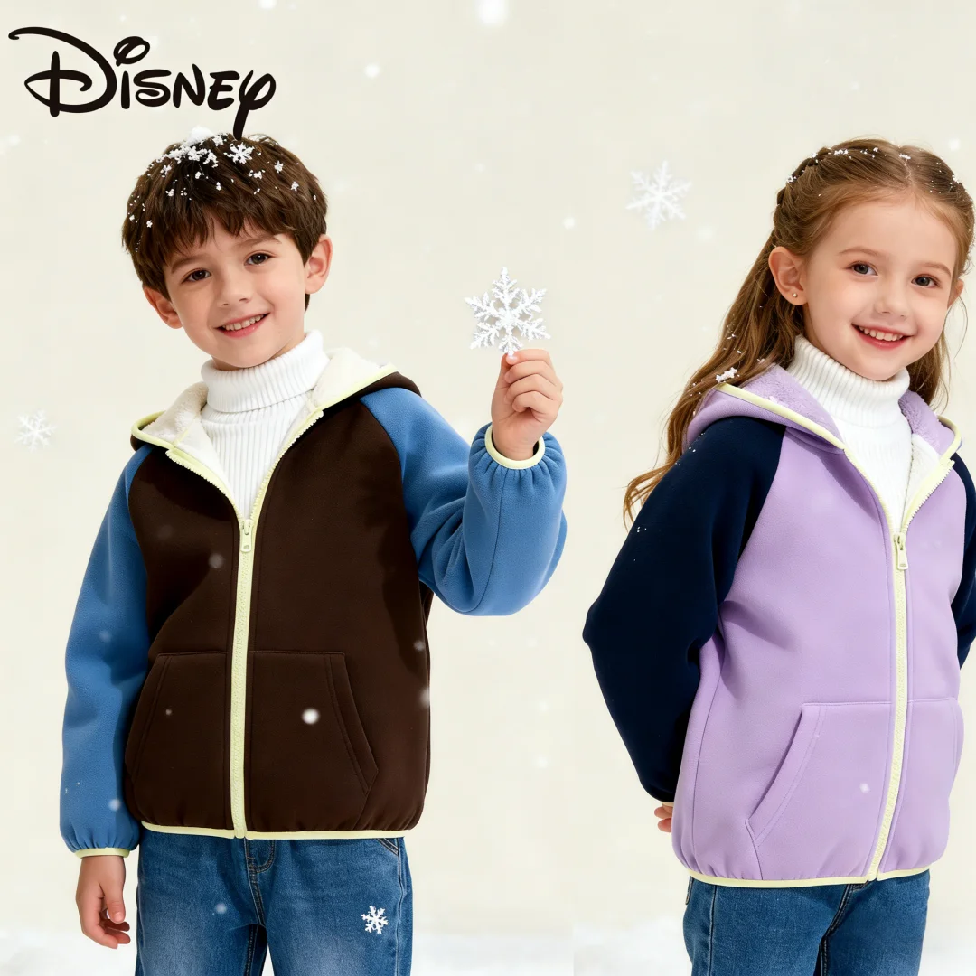 

Disney Kids Autumn Winter Thickened Outerwear Children Plush Liner Cardigan Jacket Mickey Minnie Print Warm-keeping Outerwear