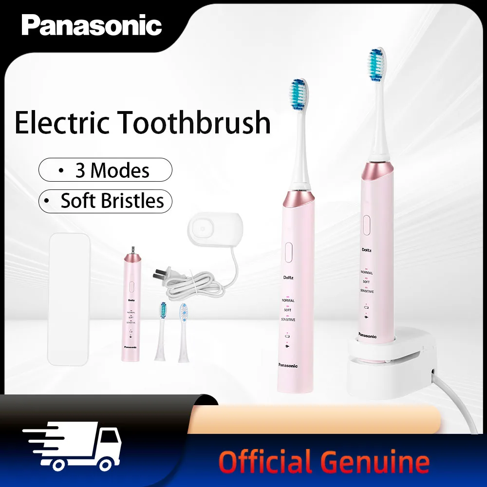 

Panasonic Electric Toothbrush Pink Clean Teeth 3 Modes 2 Brush Heads Soft Bristles Charging Base Home Electric Toothbrush