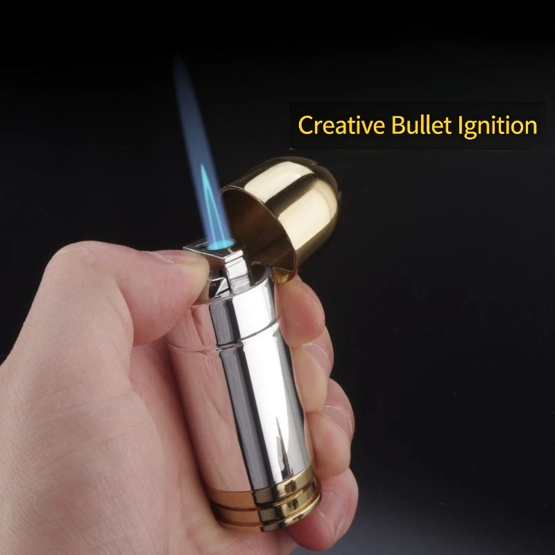 Creative Bullet Shaped Torch Lighter, 2-in-1 Windproof Blue Flame Lighter with Bottle Opener, Refillable Metal Lighter for Men