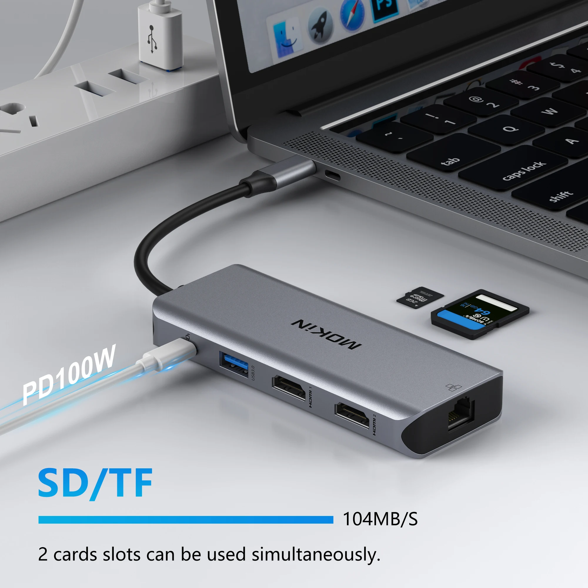 MOKiN 9 in 1 USB C Hub Dual HDMI Adapter USB-C 3.0 Hub Docking Station USB C to Dual HDMI 4K@60Hz Monitor for Laptops Macbook