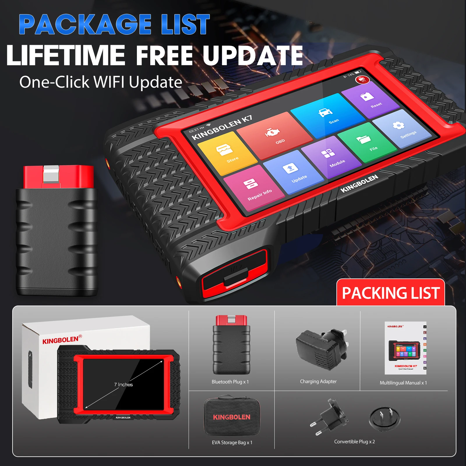 [Lifetime Free Update] KINGBOLEN K7 OBD2 Scanner ECU Coding Bidirectional 28 Reset ALL System Diagnostic Tool PK THINKSCAN MAX 2