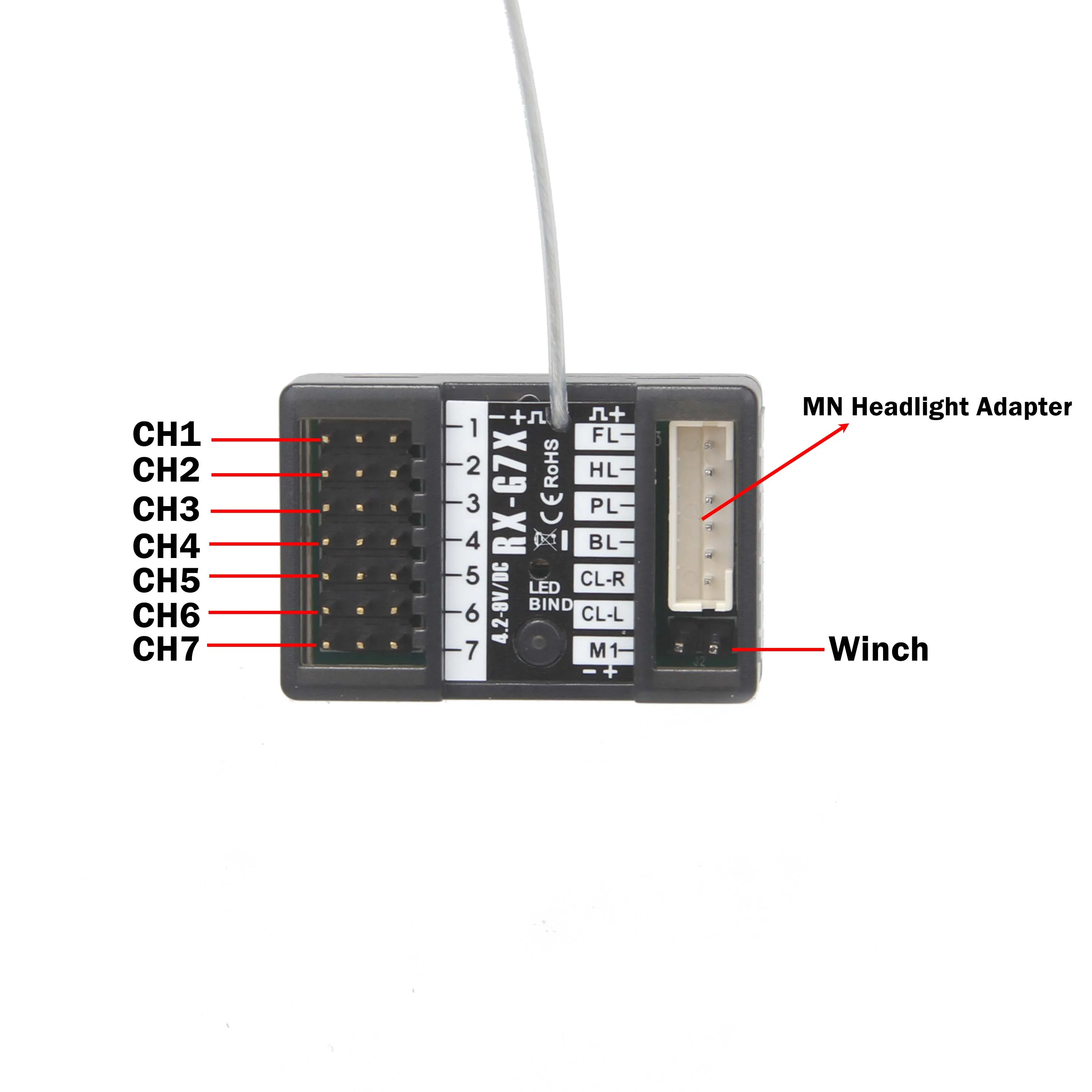 NEEBRC-Contrôleur de treuil récepteur pour voiture RC, système radio étanche, émetteur de modèle de bateau, 7 canaux, 2.4G, MN128, MN78, MN99S, MN98, MN86