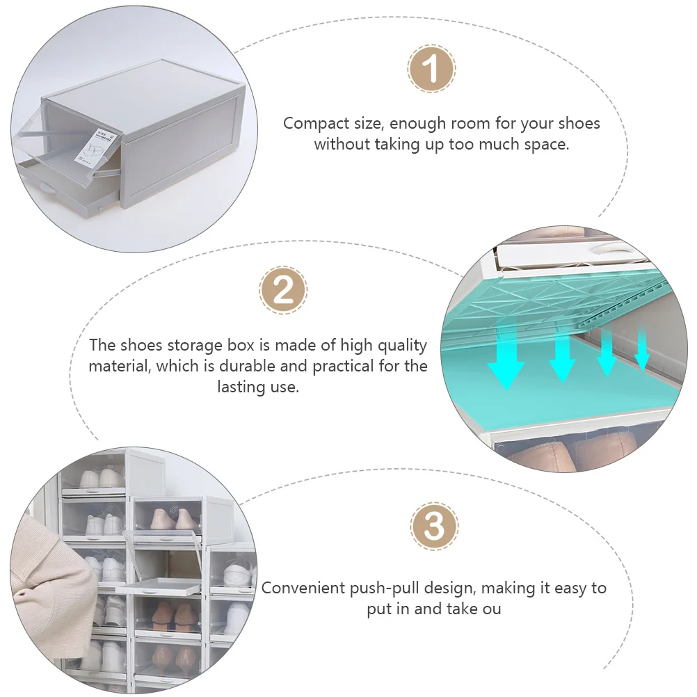 

1pc Household Shoes Storage Box Transparent Push-Pull Shoe Organizer Stackable Shoe Container For Home Use Space Saving Shoes