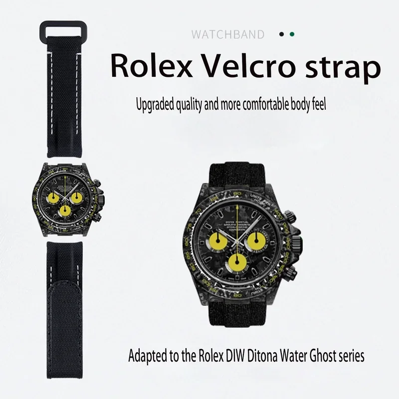 20mm Curved End Two Spring Bar Connection Nylon Fabric Leather Watch Band For Rolex Strap DAYTONA SUBMARINER DIW Plastic Buckle