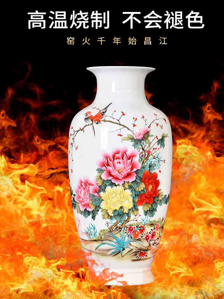 Ceramic Pastel Flower Blooming Vase Home Flower Arrangement Chinese Living Room TV Cabinet Decorations Decoration