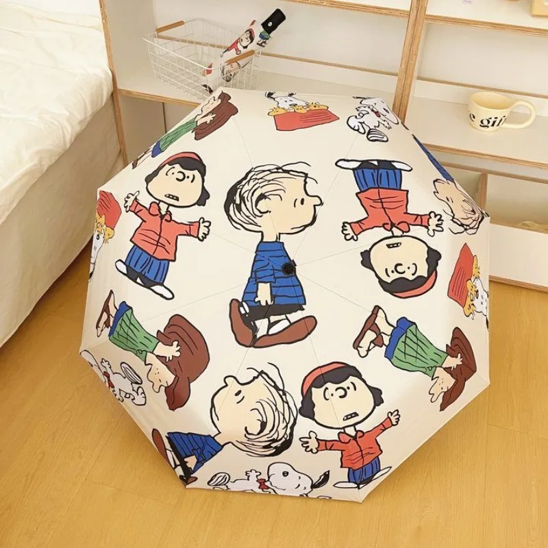 Snoopy Summer Sun Protection acciaio inossidabile resistente ai raggi UV parasole completamente automatico pioggia o lucentezza ombrello da sole pieghevole a doppio uso