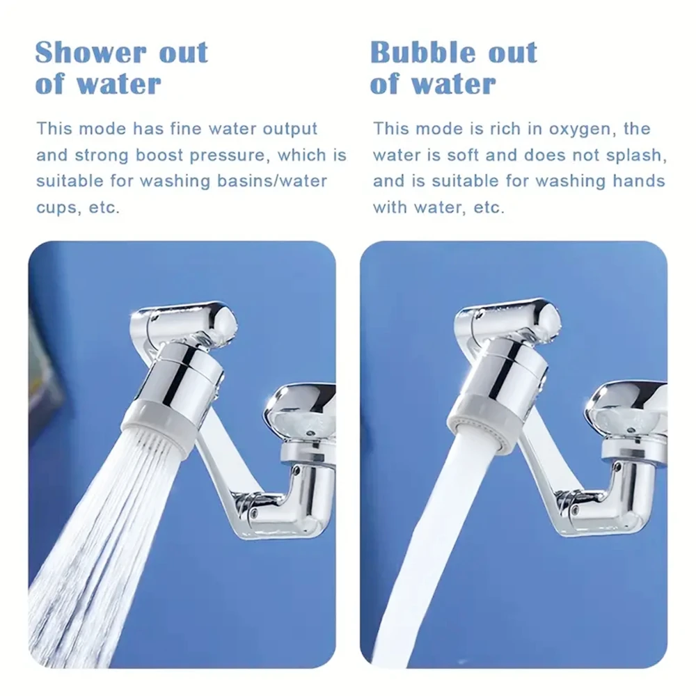 1440 °Swivel Robotic Arm Swivel Extension Universal Faucet Aerator Kitchen Sink Faucet Extender Mixer Tap Nozzle Water Flow Mode