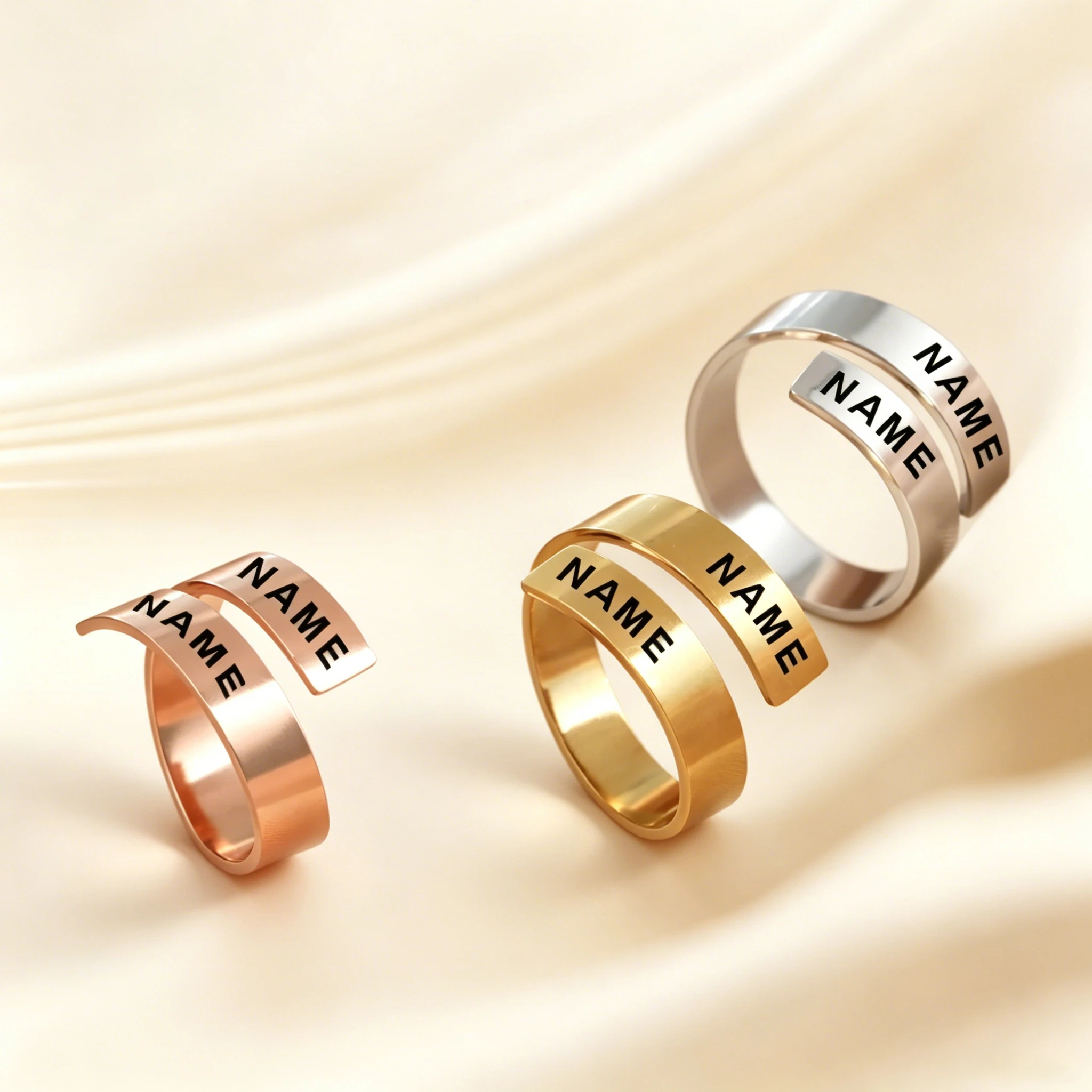 Hot Sale Minimalist Stainless Steel Open Ring Adjustable Size Simple Plain Band Custom Engraved Unisex Wedding Anniversary Gift