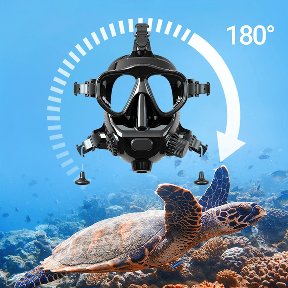 Full Face Diving Mask for Scuba Diving, 180° View Panoramic Dive Mask with Camera Mount