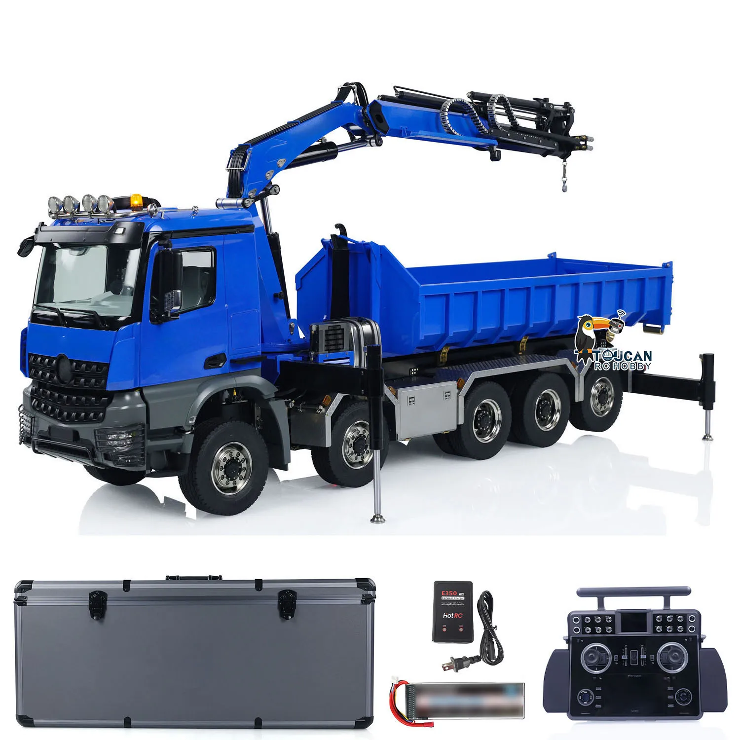 10x10 1/14 Dumper Car RC Hydraulic Full-dump Crane Truck 3-speed Transmission Light Sound Tandem XE Remote Control Model Toy