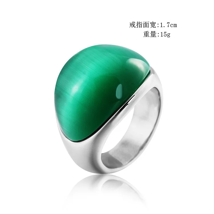 Cat's Eye Stone Inlay Stainless Steel Round Finger Rings for Women Charm Jewelry Size 7-11 Never Fade