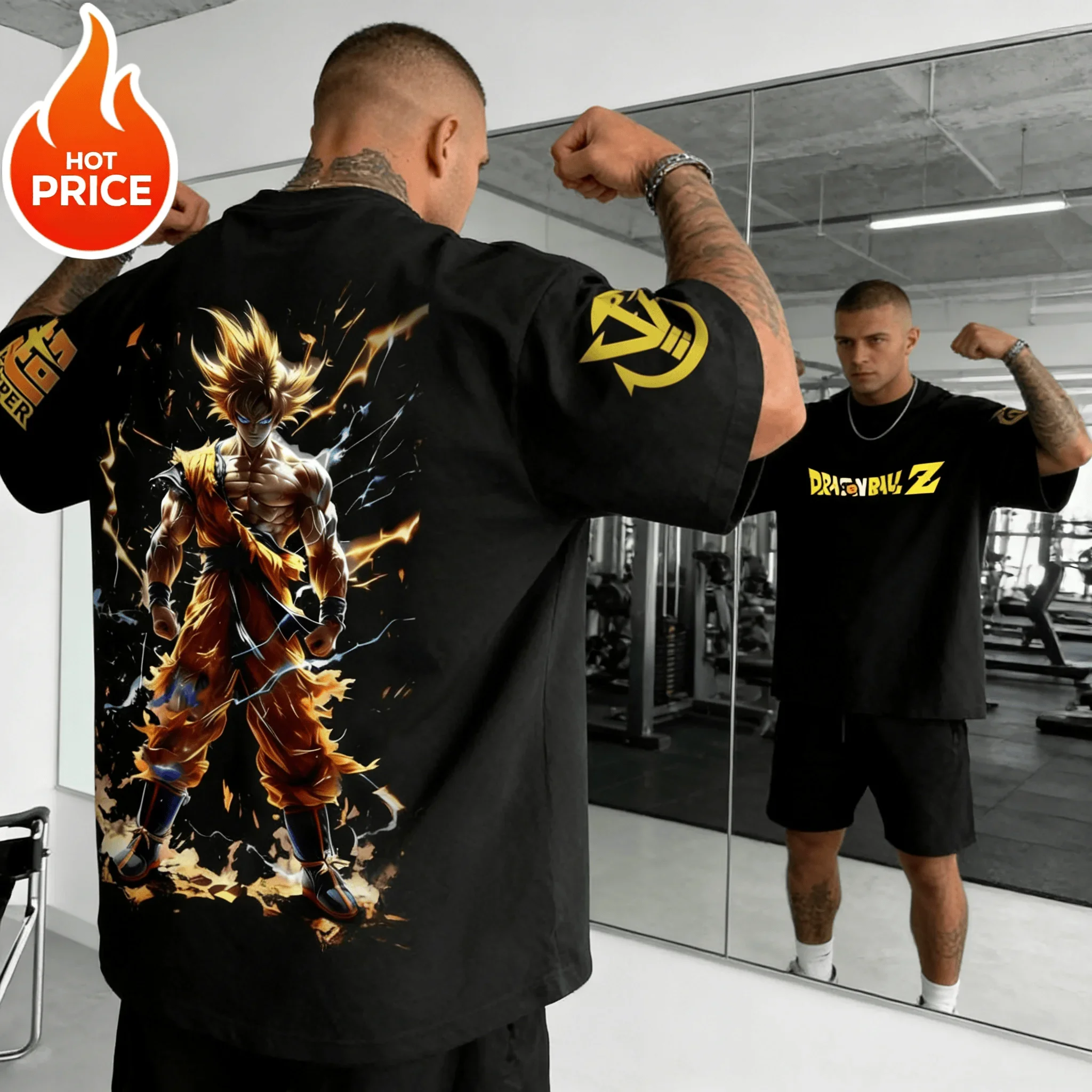 

Unisex Dragon Ball Goku Golden Lightning Surge Cotton Oversized T-Shirt Casual Loose Fit Anime Graphic Top for Men And Women