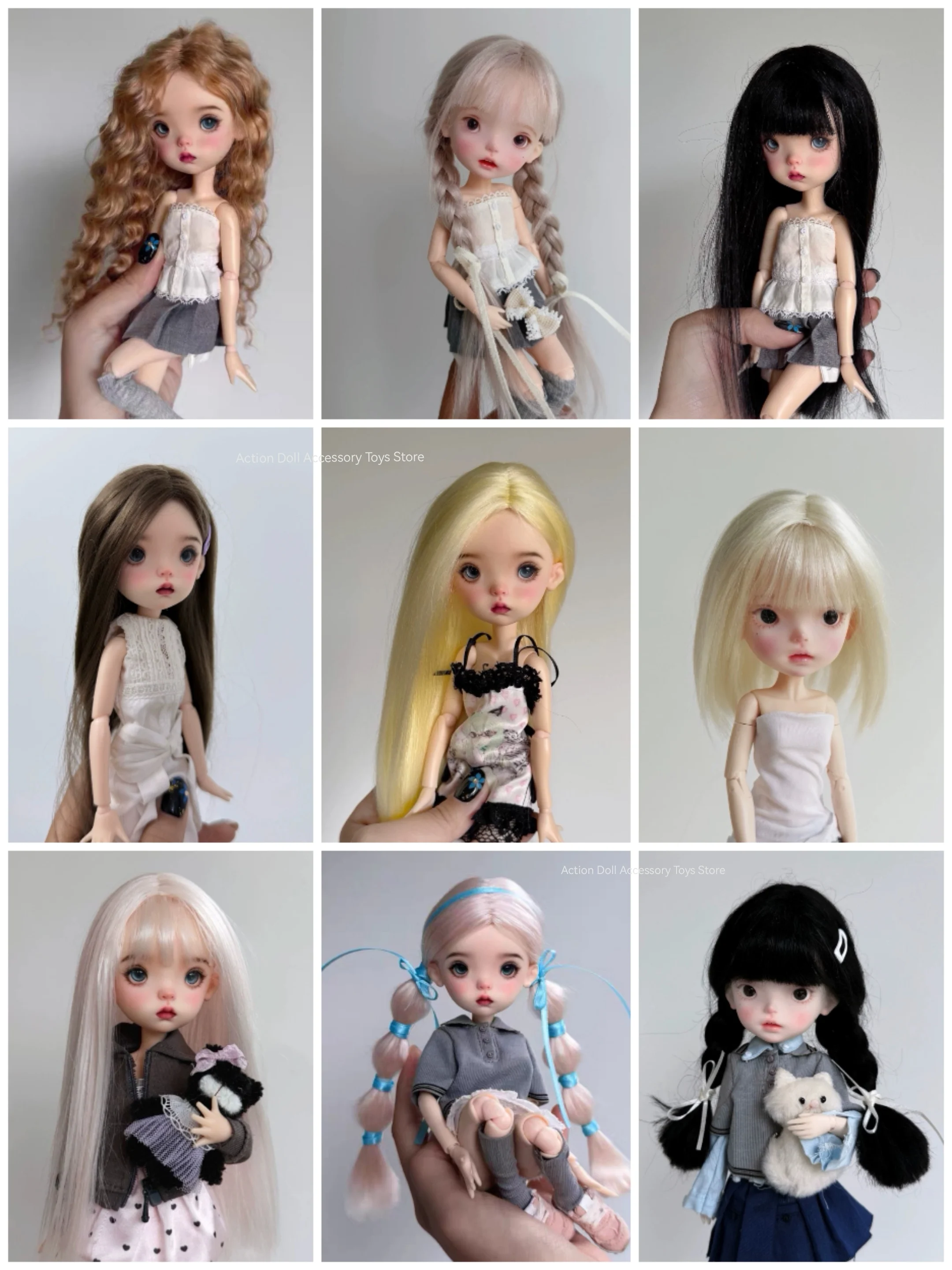 Nowe peruki z naturalnego moheru dla lalek Landazz Landoudou, obwód głowy 16 cm - 16,5 mm