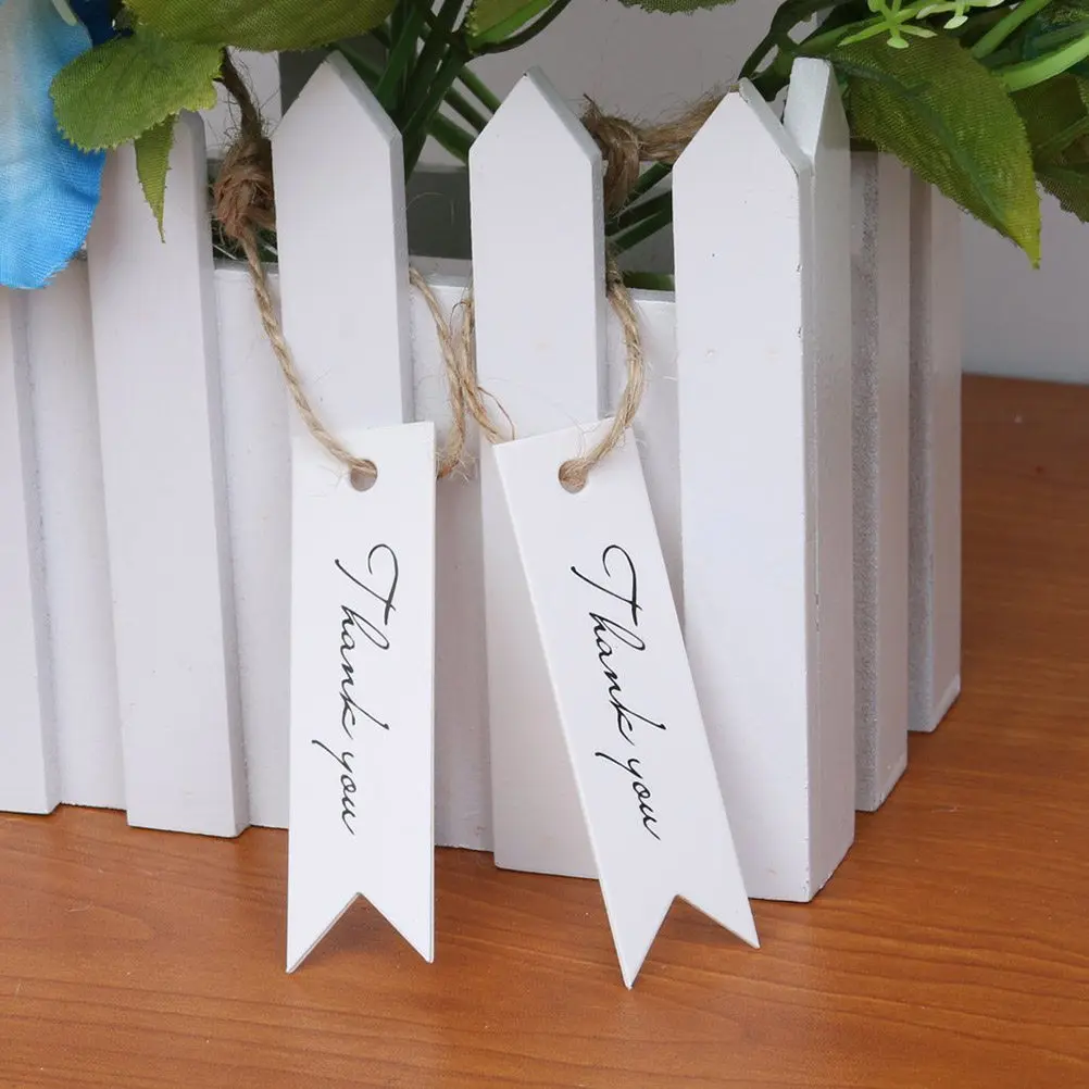 100Pcs Kraft Paper Label Tags Thank You Letter Printed Fish Tail Style Wedding Favor Gift Tags with Twine for Table Settings