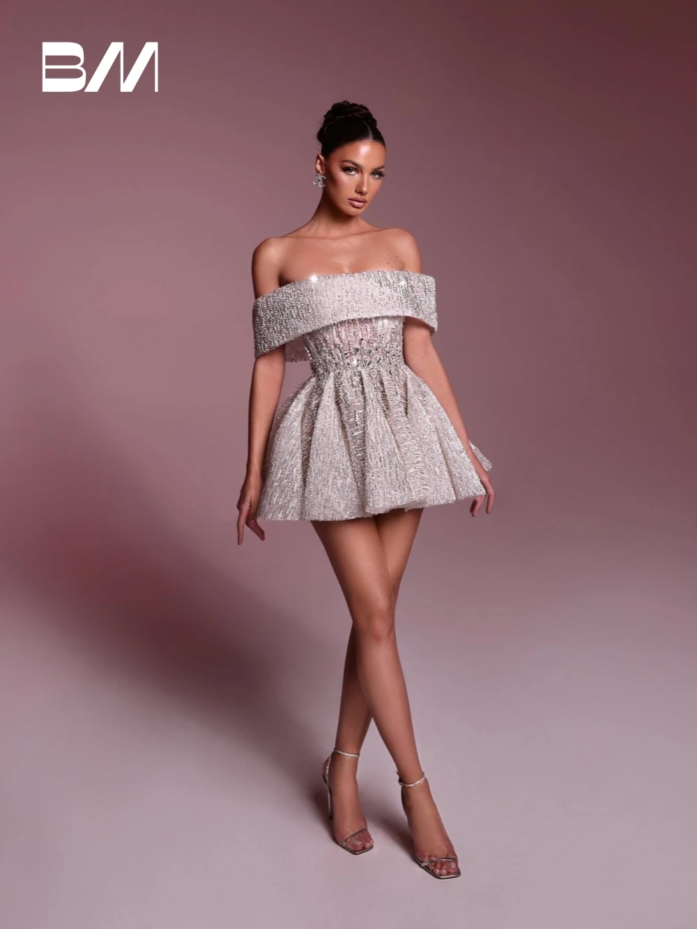 

Sparkly Rhinestones Short Evening Dress Sweet Off the Shoulder Homecoming Women Wear A Line Customized Classy Charming Prom Gown