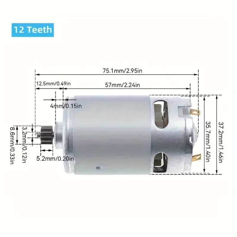 RS550 12‑Teeth DC Motor 1PC, Replacement Motor For Electric Drill Screwdriver, 10.8V‑21V 21500‑29000RPM Power Tool Accessory