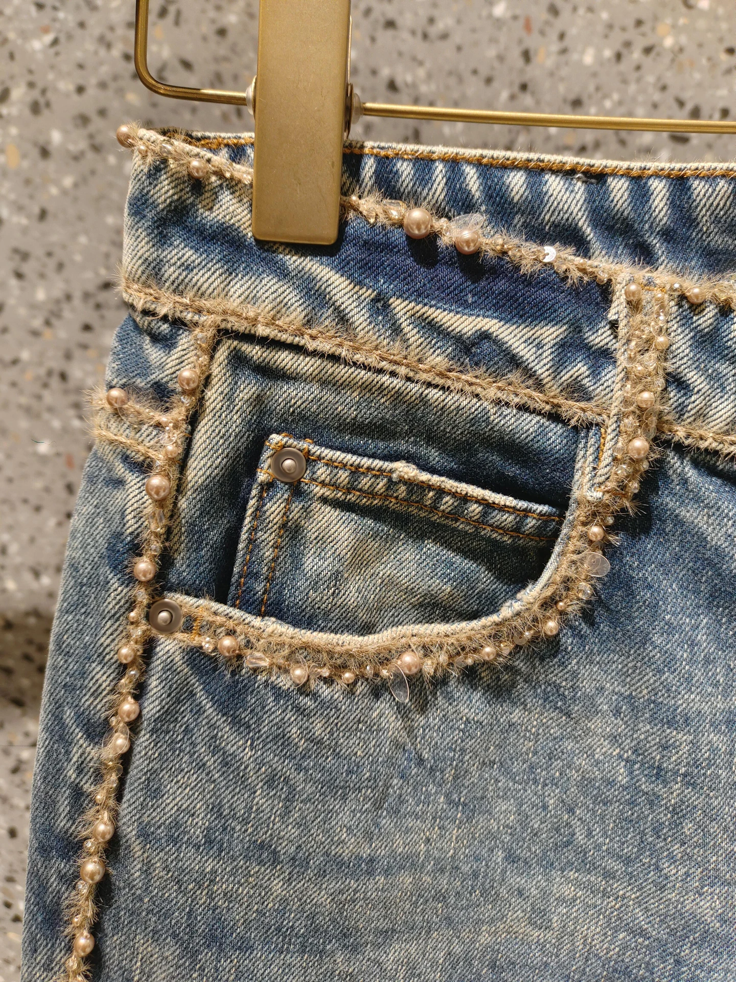 Denim jeans met hoge taille en rechte pijpen Premium Faion Design Sensation Waed out Diamond Embellied Casual broek voor dames