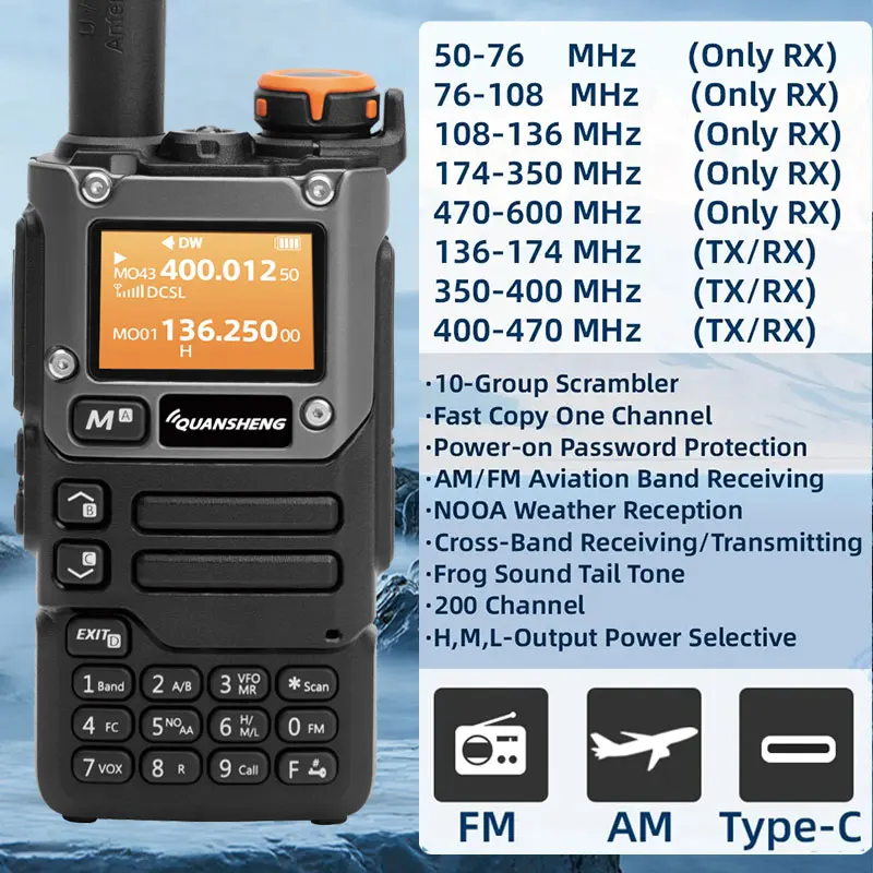 Quansheng-walkie-talkie portátil UV K5 (8), estación de conmutación de Radio bidireccional Am Fm, conjunto inalámbrico Ham, receptor de largo alcance