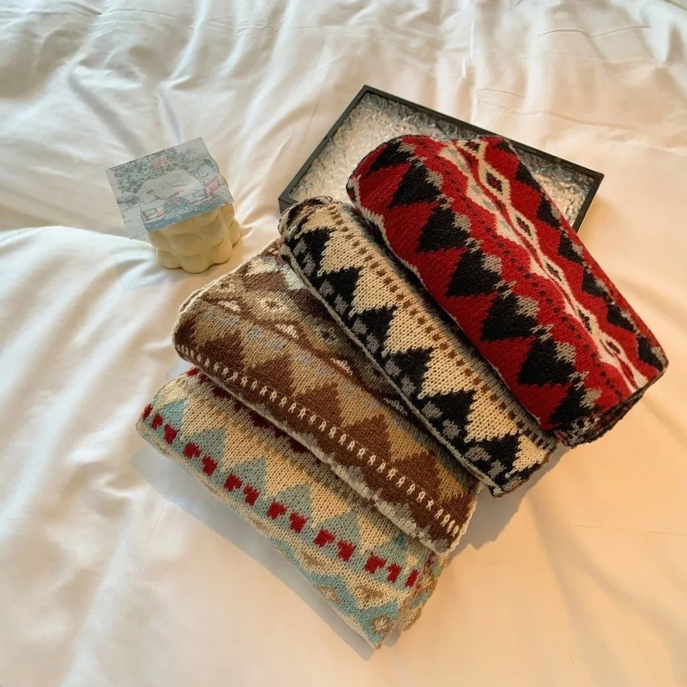 

new Vintage Neck Warmer Knitted Jacquard Knitted Scarf Coldproof Windproof Neckerchief Skiing