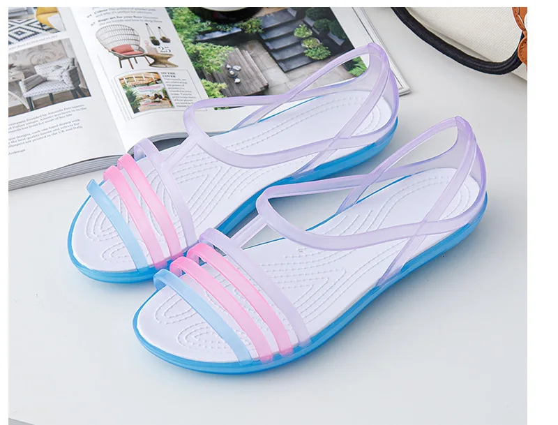 Women Jelly Shoes Rianbow Summer Sandals Female Flat Shoe Casual Ladies Slip On Woman Candy Color  Peep Toe Beach Shoes