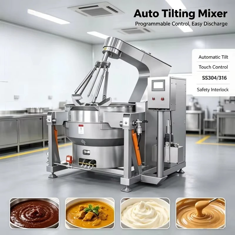Custom Industrial Planetary Stirring Jacketed Cooking Kettle, SS316L High Torque Mixing Pot for Tallow Rendering Sauce Condiment