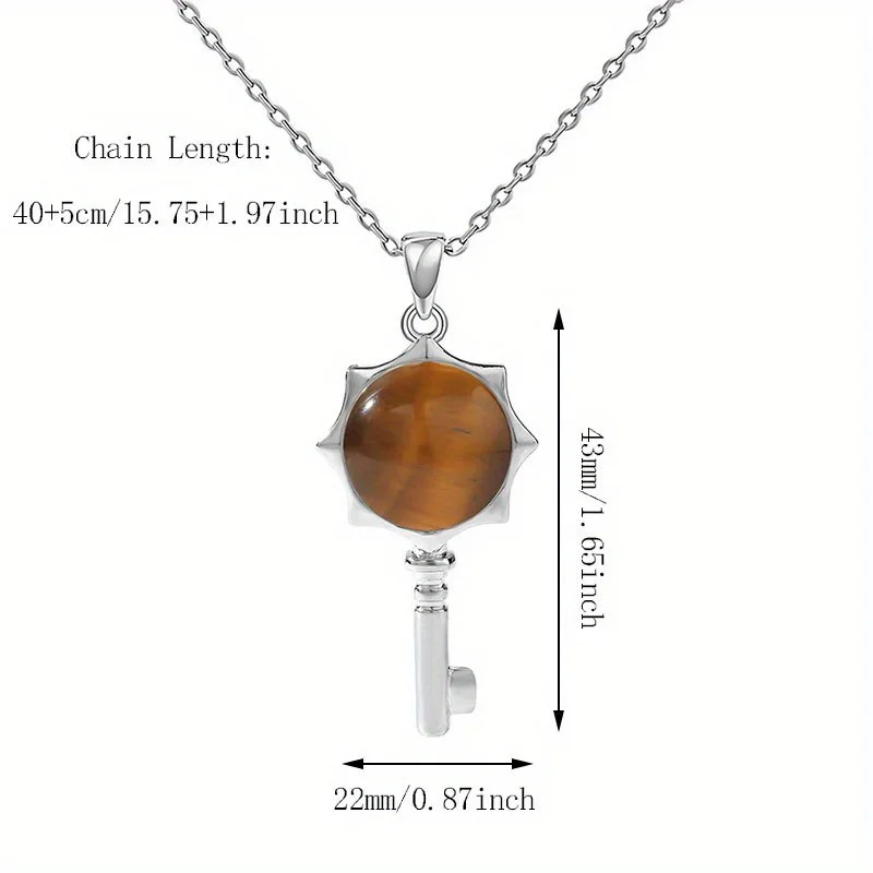 Key Natural Stone Pendant Necklace Amethyst Silver Plated Necklace  Birthstone Jewelry Gift Valentines Day Key Pendant Necklace
