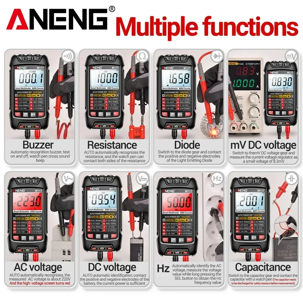 ANENG M117 Multimeter Smart Digital 4000-Count AC/DC Current Voltage Multimetro Professional Multifunction Tester Meter Tools