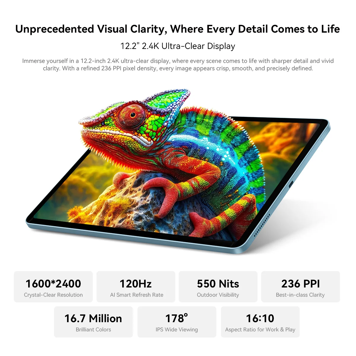 【Estreno mundial】Tableta Blackview MEGA 5 AI de 12.2 pulgadas con pantalla 2.4K a 120Hz, 12GB de RAM, 256GB de almacenamiento, batería de 10000mAh, carga de 55W, 4G, Android 16, tipo PC Pad ﻿ 4