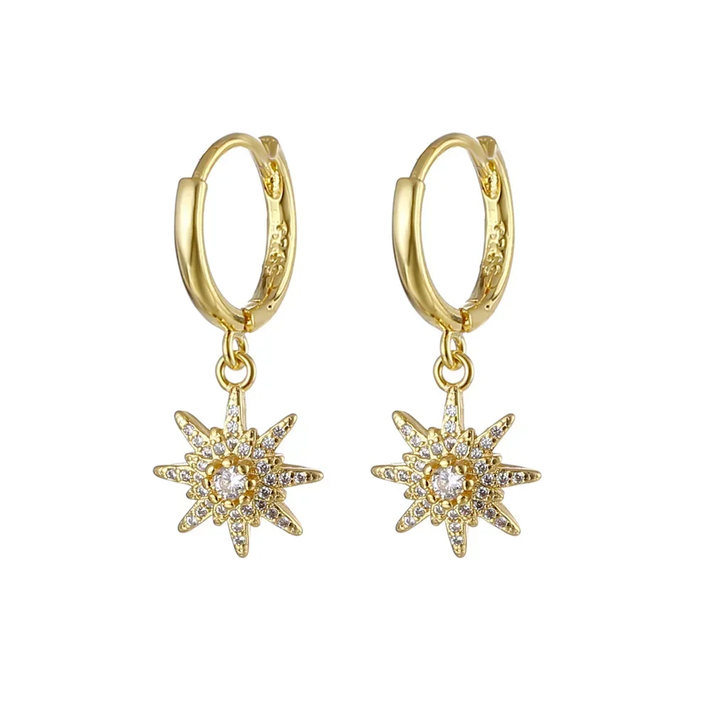 18k Gold Plated Copper Geometric Tip Cone Zircons Hoop Earrings for Women Pendants Jewelry  Accessories Gifts