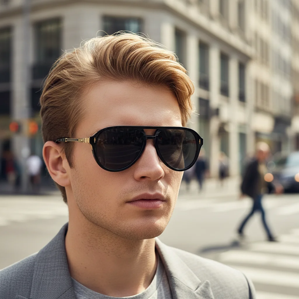 Neue Piloten-Sonnenbrille - Retro-Sonnenbrille mit doppeltem Rahmen und rechteckigem Gestell für Autofahrer, Modell 9044