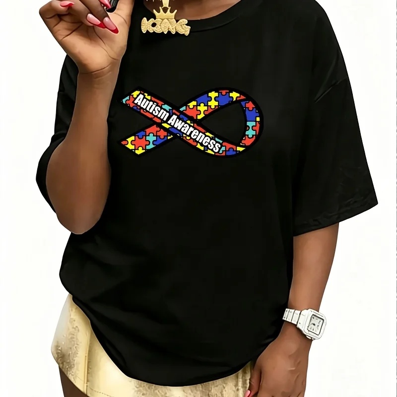 Autism Awareness3 Women's 100% Cotton T-Shirt Fun Print Short Sleeve Top Casual Round Neck Tee S-5Xl