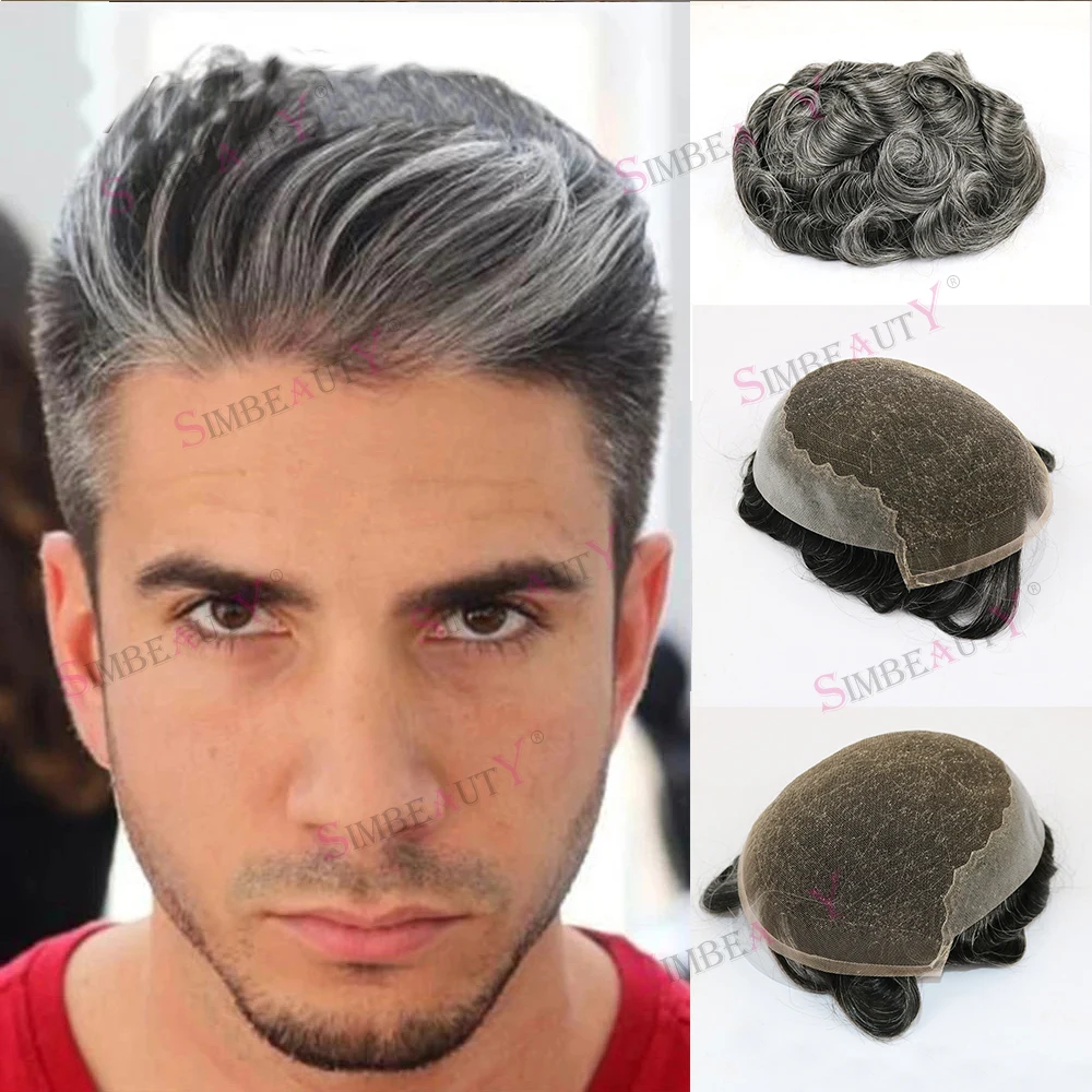 Línea de cabello Natural duradero Q6 encaje y PU fino peluquín para hombres marrón Rubio gris 1B65 1B80 encaje frontal sistema de cabello humano prótesis capilares