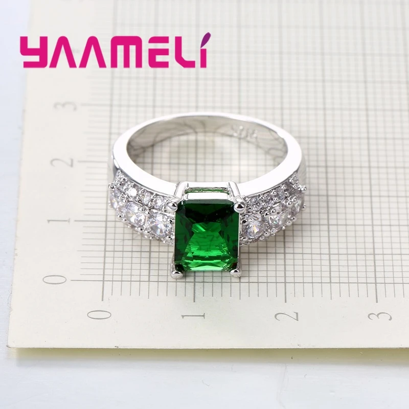 Ring 925 Sterling Silver Embellished Large Quartet Crystal Stone Cubic Zirconia Classic White/Red/Blue/Green/Purple