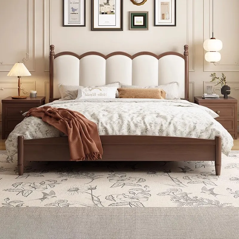 

Американская кровать из цельного дерева, мягкая главная спальня в античном стиле, двуспальная, 1,5 метра, современная простая спальня в скандинавском стиле ретро