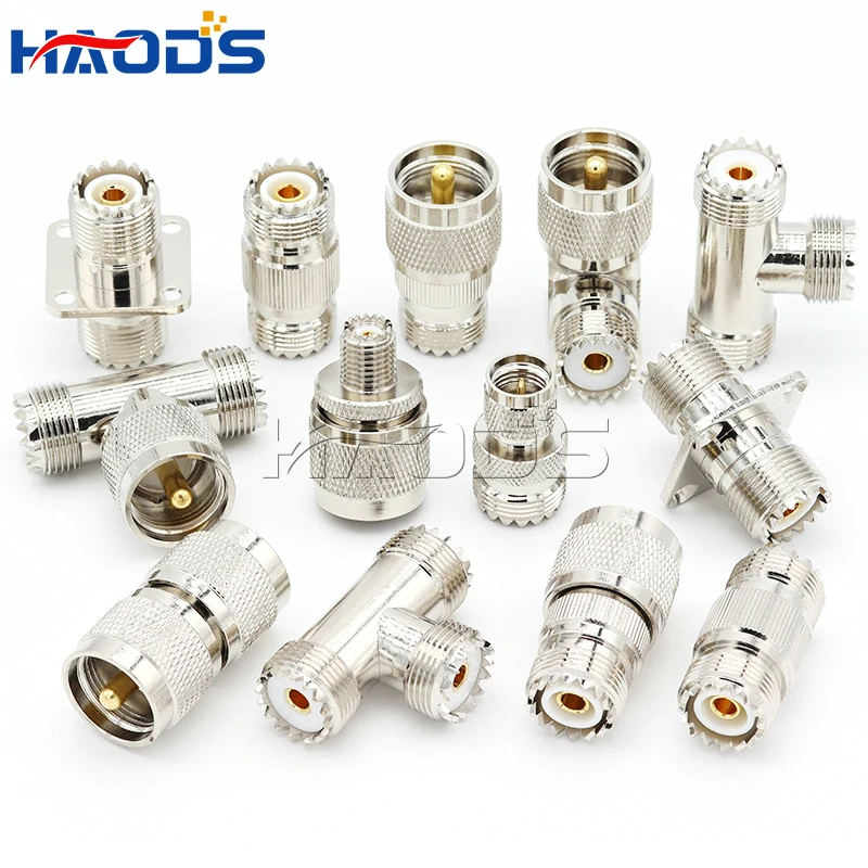 1Pcs UHF PL259 SO239 Adapter to UHF Male Plug And Female Jack - Straight And Right Angle T-Type 3-Way Splitter Coaxial Connector