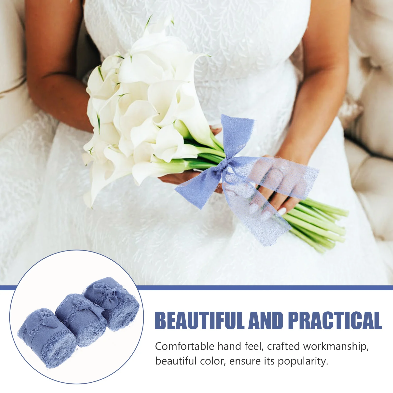 

3pcs Wedding Ribbon Fringe Chiffon Silk-Like Soft Fabric For Gift Wrapping Bouquet Party Decor Flower Packing Accessories Craft