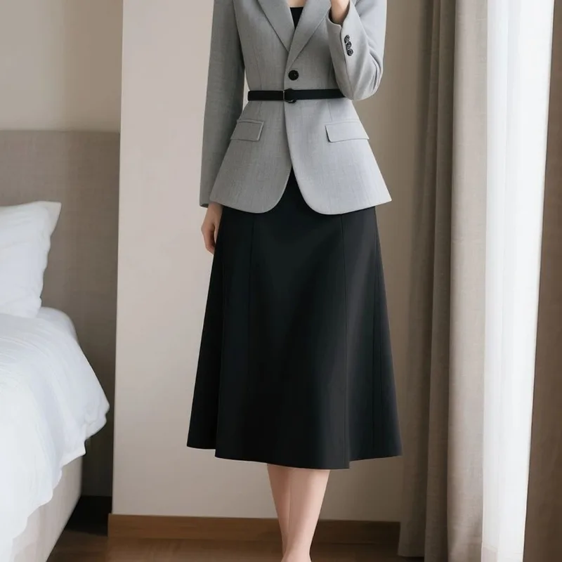 New Fashion Retro Blazer Skirt Sets Women Autumn High End Elegant Slim Waist Long Sleeve Jacket + Skirts Small Fragrant Suit