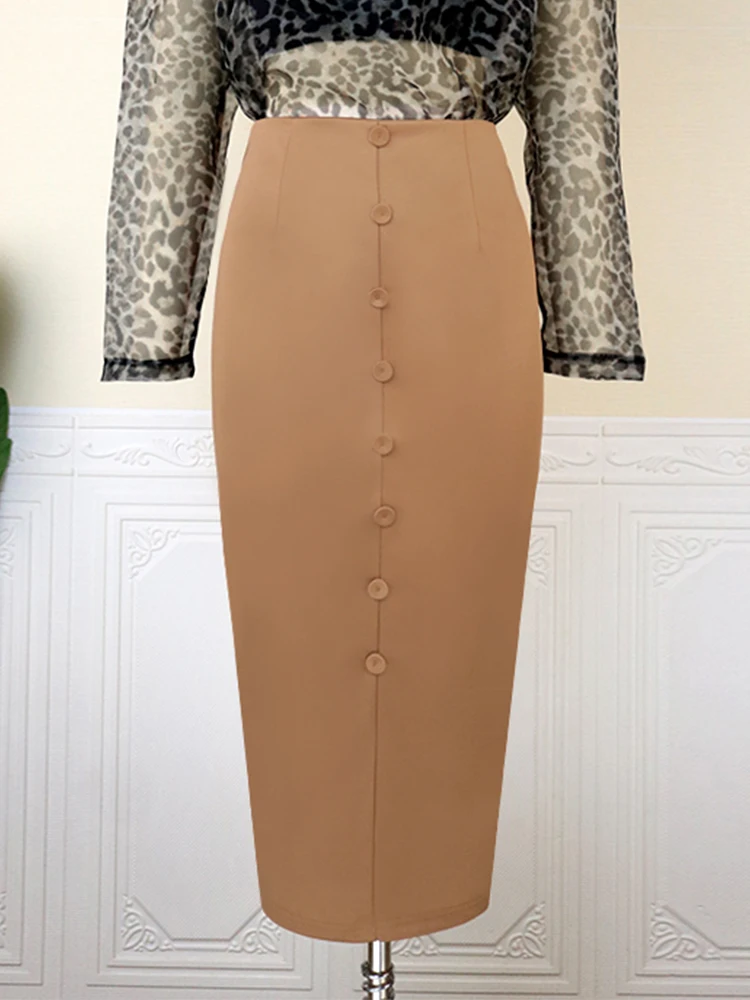 Plus Size Pencil Skirts for Women High Waist Khaki Midi Office Ladies Business Packaeg Hip Skirt Evening Event Party 4XL 2023