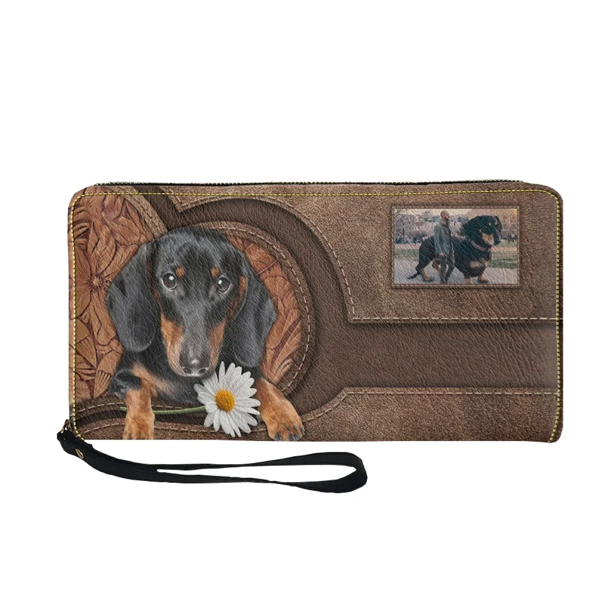 Personalized Dachshund Clutch Purse for Women Dog Lovers Gift Custom Name DIY Photo Hand Strap Purse Pets Memorial Day Wallets