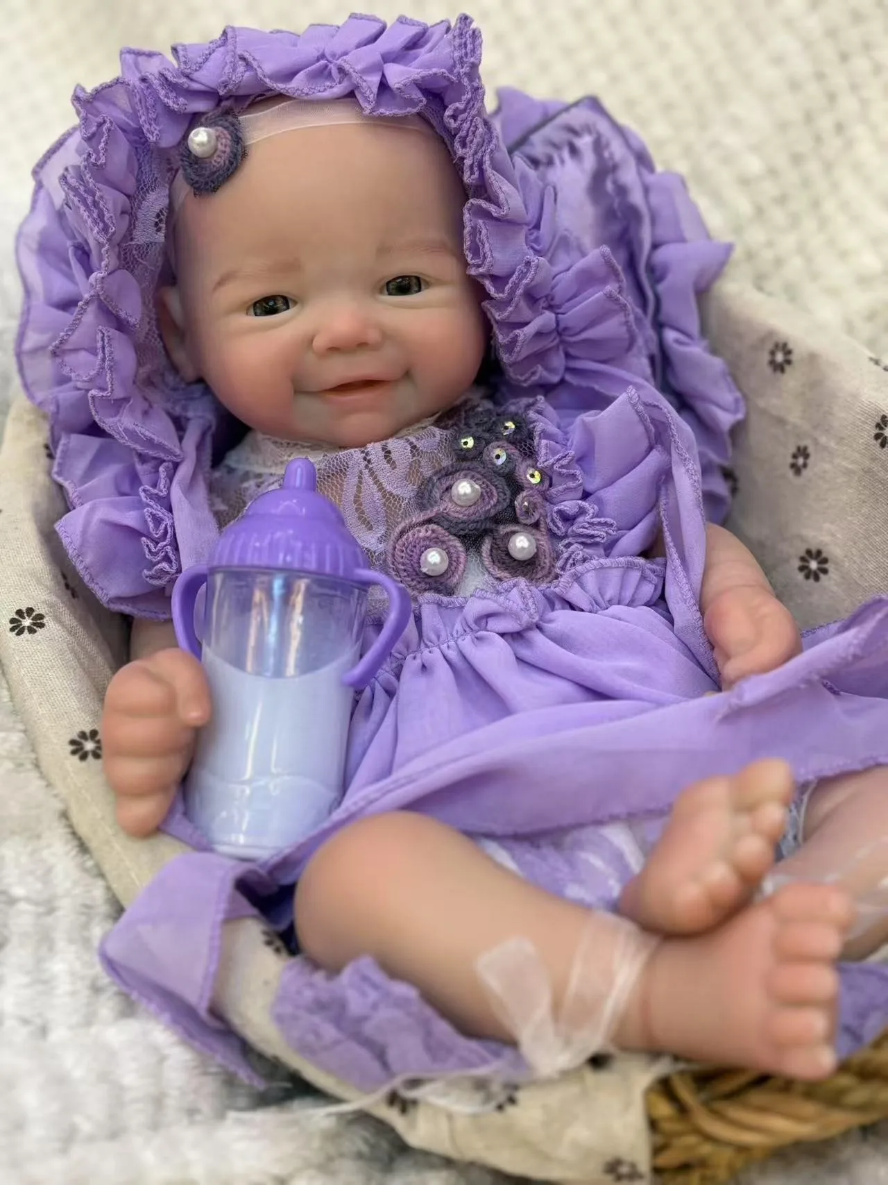 43 Cm Handmade Silicone Lifelike Newborn Baby Doll Cute 3D Painted Can Open Mouth Bebe Reborn Girl Doll