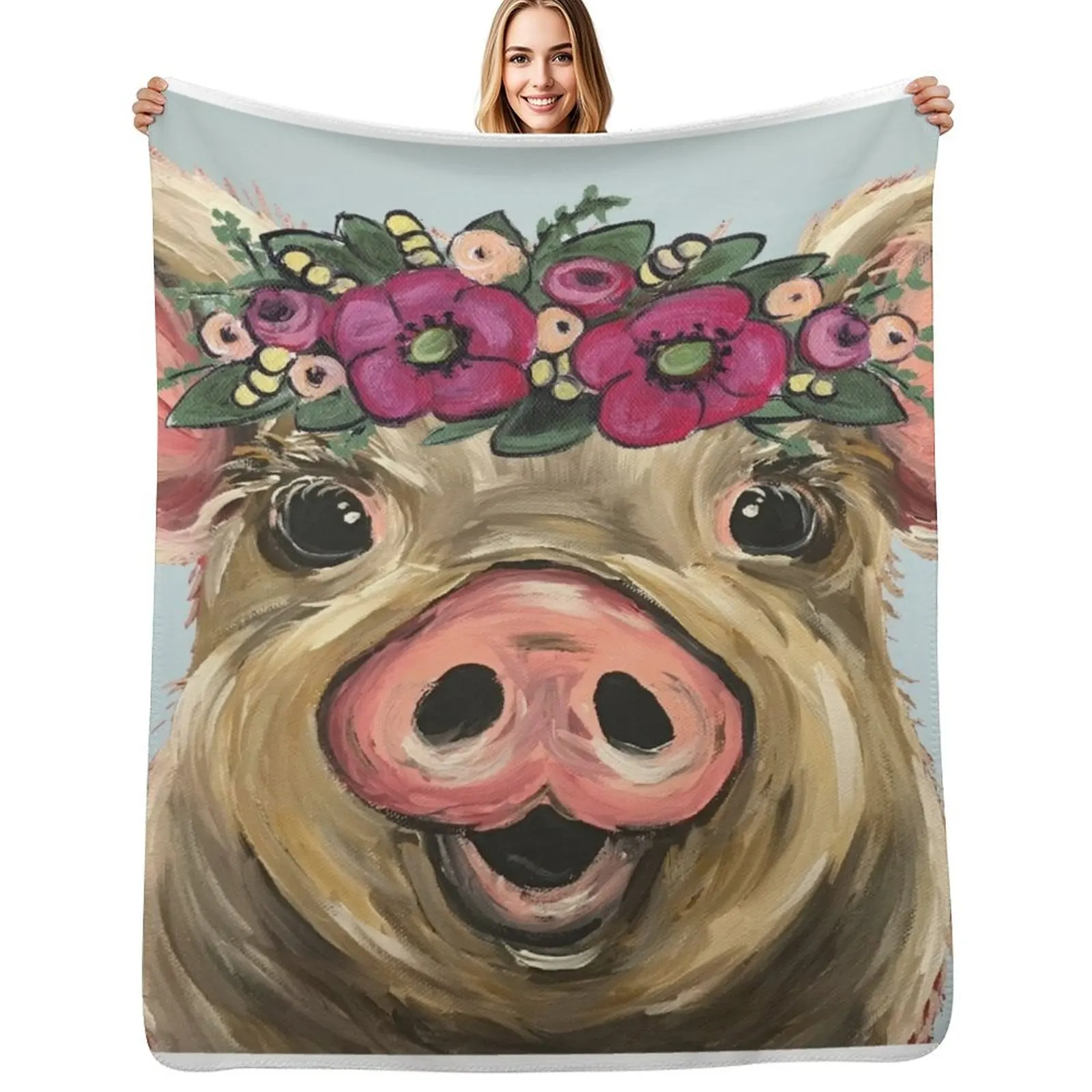 Pig Art, Farmhouse Pig Art Throw Blanket Soft Cozy Blanket for Pet Kids Adults