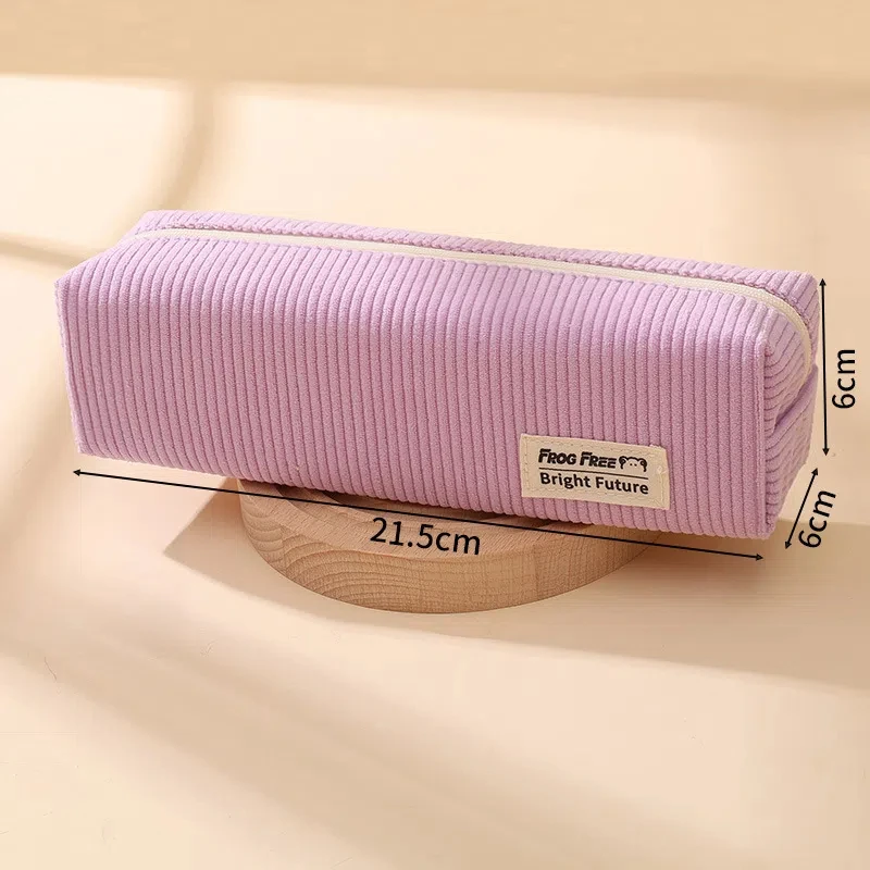 New Corduroy Stripe Pencil Case Solid Color Minimalist Pen Storage Box Metal Zipper Rectangular Stationery Pouch for Student