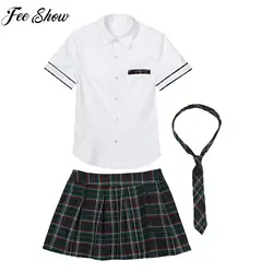 Traje de uniforme escolar japonés para niña, de manga corta Camiseta blanca, Top con Falda plisada, Cosplay coreano, conjunto de disfraz para estudiante