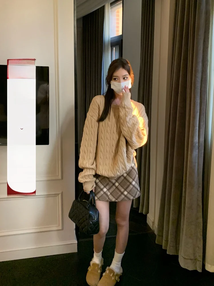 

Hhi Pre-Retro College Sle Skirt High Waist A-Line Wool Blend Women's Skirts Casual Anti-static Polyester Blend