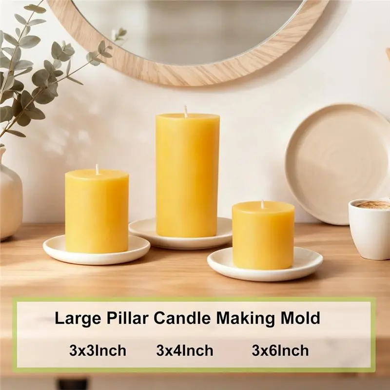 ABKP-Cylinder Mold Set For Candle Making, 3Pcs Pillar Silicone Moldpillar Molds, Glossy Finish, Non-Stick Easy To Remove