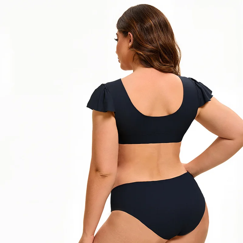 Solid Ruffled Hem Bikini Set Women Flora V-neck High-waisted Two Piece Swimsuit 2026 Girl Beach Bathing Suit Swimwear Biquinis