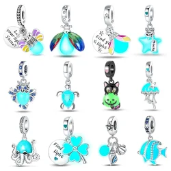 925 Silver Glow in The Dark Firefly Honeybee Star Beads Fit  925 Original Bracelets DIY Charms for Jewelry Making Gift