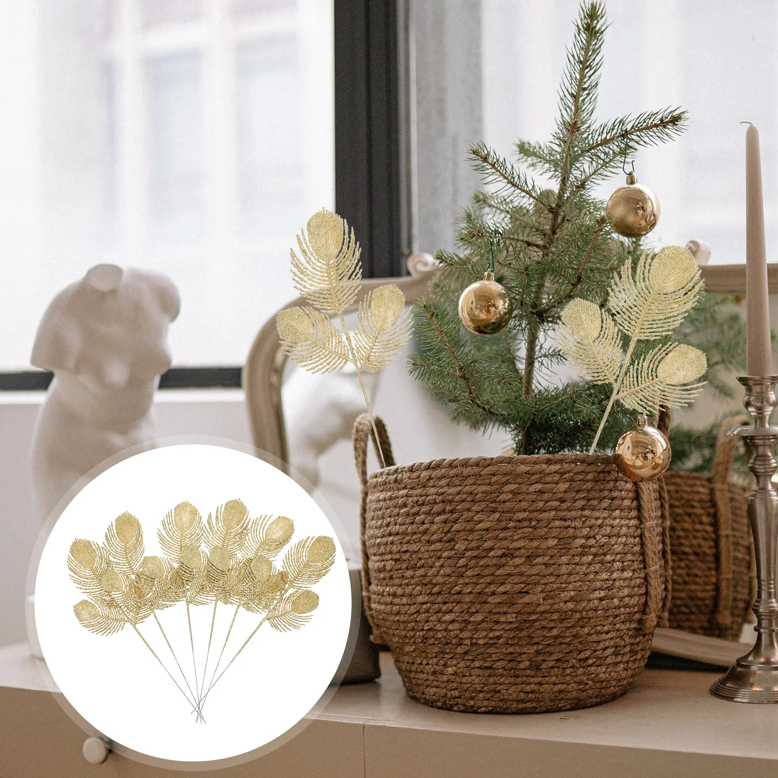 

6Pcs Fake Christmas Leaves Decor Ornaments Premium Simulation Leaf Pendants for Indoor Outdoor Party Romantic Home Holiday