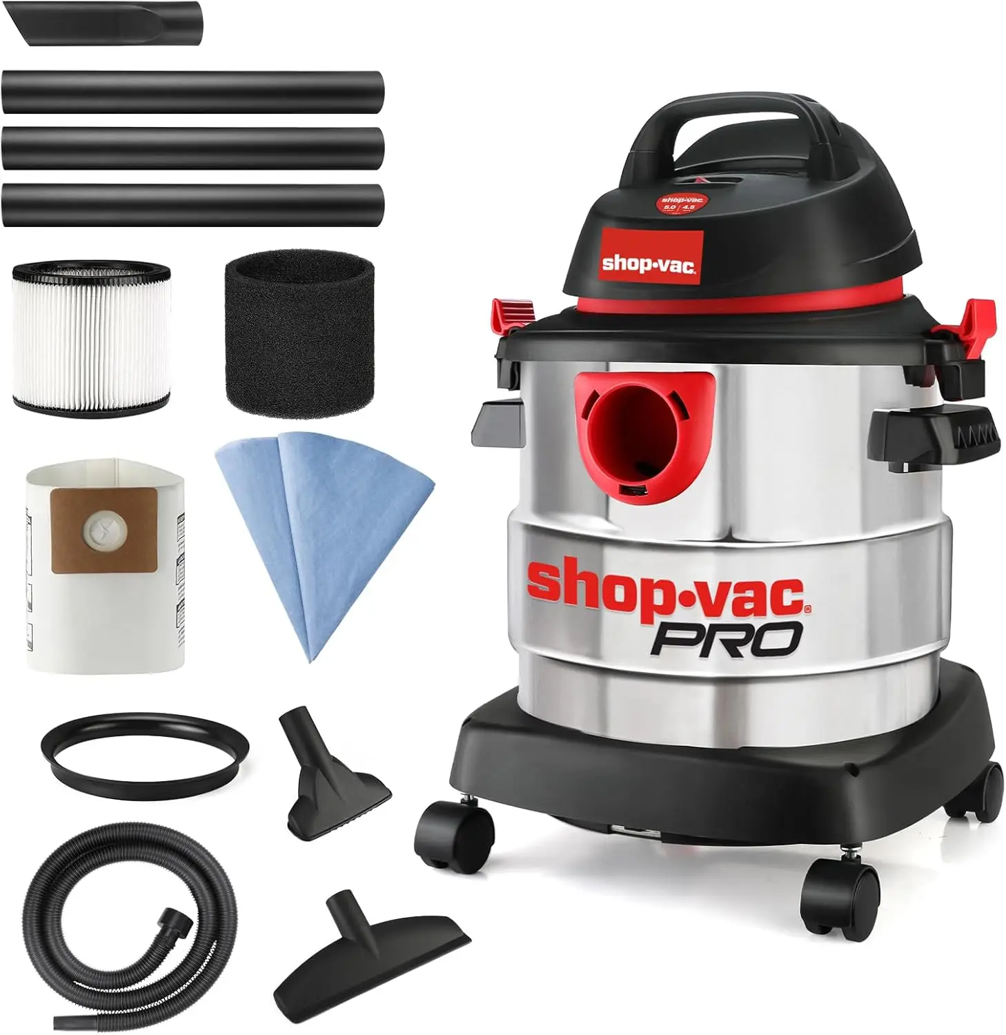 

Shop-Vac 5 галлонов 4,5 пиковая HP пылесос для влажной/сухой уборки Резервуар из нержавеющей стали Портативный пылесос с насадками Jobsite Garage Workshop